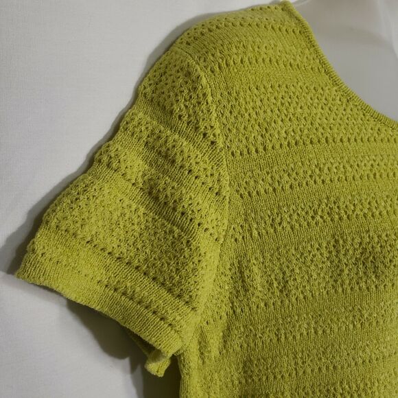 Evan Picone Womens Top Large Open Mesh Knit Yellow Green Short Sleeve Sweater - Picture 4 of 11